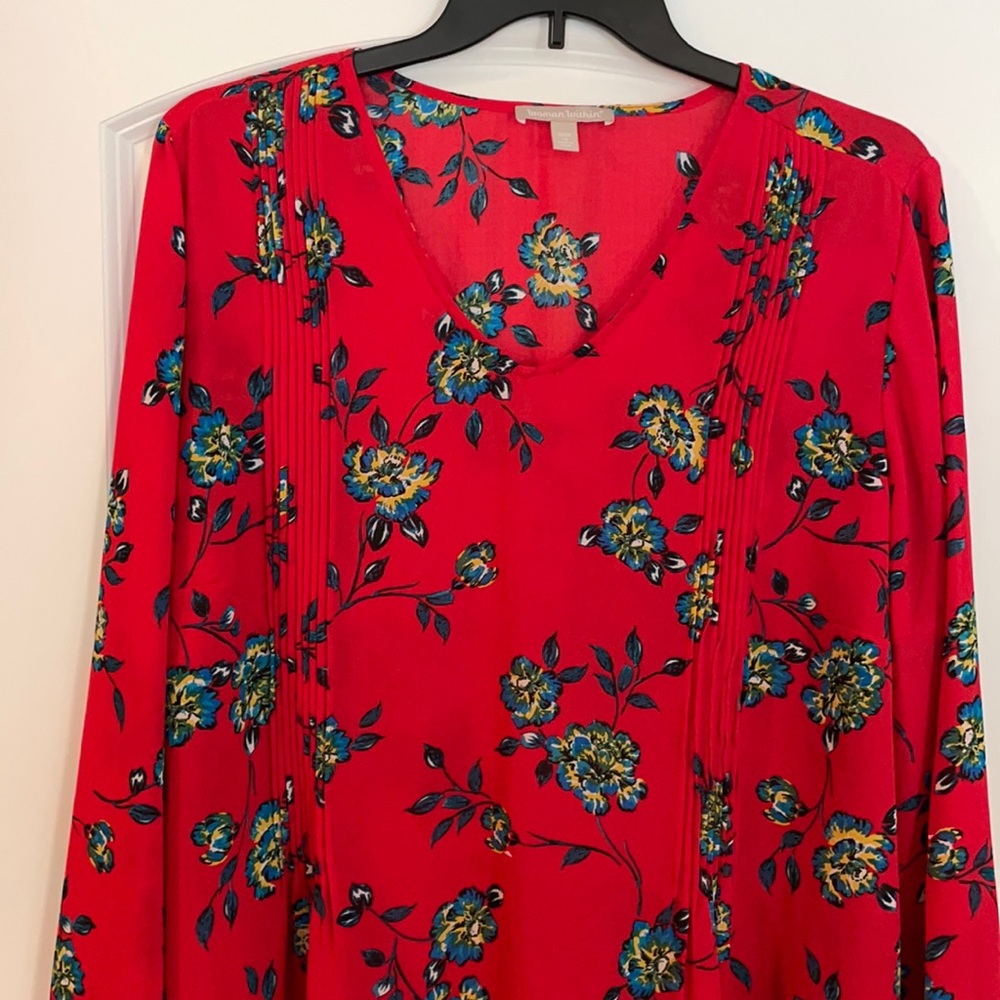 Long sleeve red floral blouse
